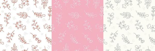 el conjunto patrones de flores y hojas, caraculas. conjunto de sencillo dibujos de plantas. colección , resumen flor, rama, césped. floral rama y minimalista hojas para fondo de pantalla, textiles. vector