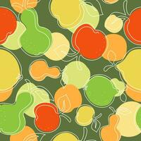 Abstract fruits, food lemon, apple, pear. Summer fruity pattern.  Set, collection, line art, drawing. Vector Illustration on a white isolated background.