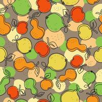 Fruity pattern. Abstract Summer fruits, food lemon, apple, pear. Harvest. Set, collection, line art, drawing. Vector Illustration on a white isolated background.