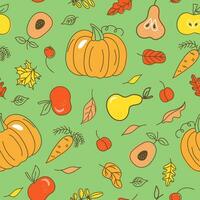 conjunto de patrones con otoño hojas, frutas y vegetales. alimento, otoño natural sin costura antecedentes. cosecha celebracion. hoja cae. garabatear estilo dibujos. color vector ilustración, aislado antecedentes.