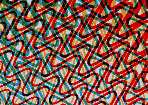 Abstract hand drawn messy line curve wave risograph pattern design background