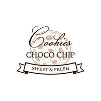 Choco chip cookie logo template. Vector illustration in sketch style. Design for branding and packaging. Bakery product