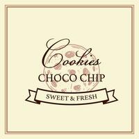 Choco chip cookie logo template. Vector illustration in sketch style. Design for branding and packaging. Bakery product