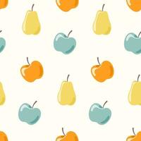 Seamless pattern doodle apples and pears on isolated background. Hand drawn background for Autumn harvest holiday, Thanksgiving, Halloween, seasonal, textile, scrapbooking, paper crafts. vector