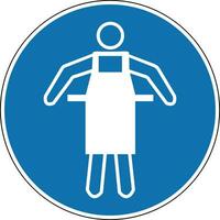 Protective apron sign. Use a protective apron. Mandatory sign. Round blue sign. Apron should cover front of body. Follow safety rules. vector