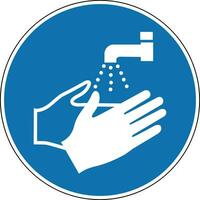 Wash your hands sign. Mandatory sign. Round blue sign. Keep clean hands. Personal hygiene. Wash your hands to avoid disease and bad germs. vector