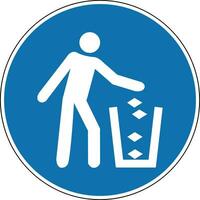 Do not litter sign. Mandatory sign. Round blue sign. Garbage disposal. Keep clean. Use the trash can. Trash tank. vector