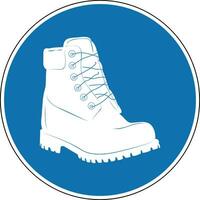 Safety shoes sign. Mandatory sign. Round blue sign. Use safety shoes. Wear boots to protect your feet from injury. Follow the safety rules. vector