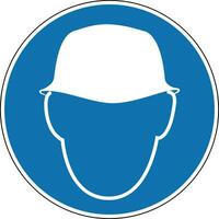 Protective helmet sign. Mandatory sign. Round blue sign. Use a protective helmet. Wear a helmet to protect your head from injury. Follow the safety rules. vector