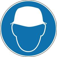 Protective helmet sign. Mandatory sign. Round blue sign. Use a protective helmet. Wear a helmet to protect your head from injury. Follow the safety rules. vector