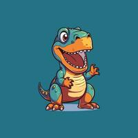 Funny Cartoon Vector of Cute Dinosaur Simple Chibi Kawaii Illustration