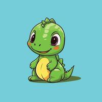 Simple Chibi Kawaii Cute Dinosaur in Funny Cartoon Vector Illustration