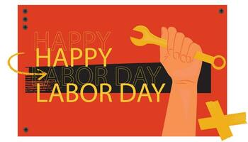 Labor Day. Vector illustration of builders, for poster, background or greeting card. screws, bolts, spanner.