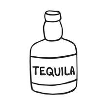 Tequila in a bottle. Mexican alcoholic drink. vector illustration. Doodle style isolated on a white background.