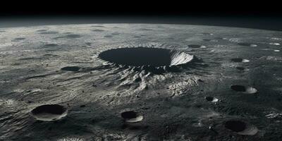 Generative AI, another alien planet surface relief, moon crater. Space background photo