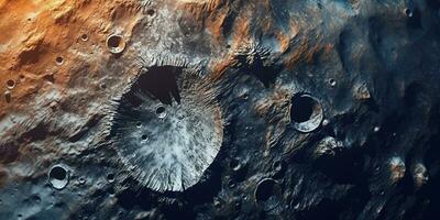 Generative AI, another alien planet surface relief, moon crater. Space background photo