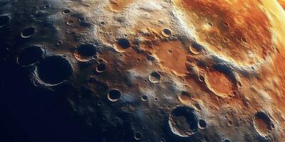 Generative AI, another alien planet surface relief, moon crater. Space background photo