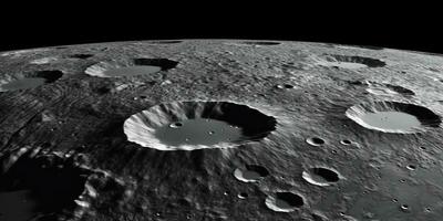 Generative AI, another alien planet surface relief, moon crater. Space background photo