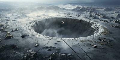 Generative AI, another alien planet surface relief, moon crater. Space background photo