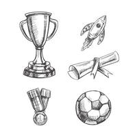 Vector hand-drawn school and sports competition Illustration set. Detailed retro style sport elements sketch. Vintage sketch element. Back to School.
