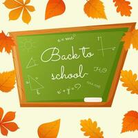 Back to school banner with blackboard and autumn leaves frame vector