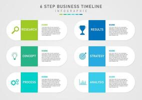 Simple infographic template 6 steps business plan for success White rounded square with multicolored squares in the middle with white letters on the left icon right letter gray gradient background vector