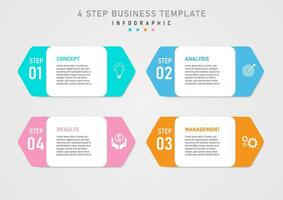 infographic simple template 4 business steps square multi colored pointed corners icon beside the empty space. In the middle place the letters. gray gradient background vector