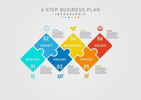 infografía modelo 6 6 pasos éxito plan negocio multi de colores cuadrícula forrado números con blanco letras en el centro. el exterior esquina tiene un icono. gris degradado antecedentes para marketing, proyecto vector