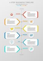 infografía modelo vertical 6 6 pasos éxito negocio plan línea con centrar circulo cuadrado con izquierda y Derecha letras, izquierda y Derecha botones con íconos en el medio, gris degradado antecedentes. vector