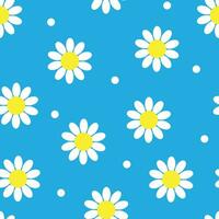 Seamless pattern with daisy flower on blue background vector illustration. Cute chamomile floral print.