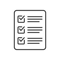 Checklist vector icon in line art style. Document icon, questionnaire icon. Text document vector icon, design element.