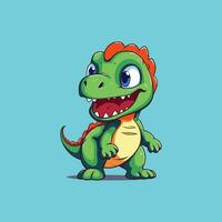 Simple Chibi Kawaii Cute Dinosaur in Funny Vector Cartoon Illustration