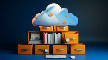 Cloud data storage, database, cloud computing concept. photo
