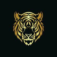Gold Tiger Head on Black Background with Angry Roar vector