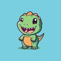 Funny Vector Cartoon Illustration of Cute Dinosaur Simple Chibi Kawaii