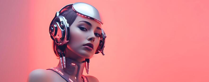 AI robot vocalist. Concept of AI generated song or music. photo