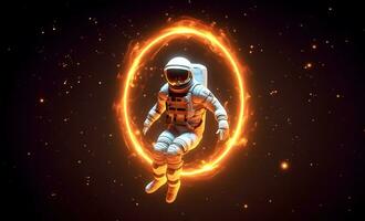 Spaceman or astronaut surrounded by circular light. AI generated. photo