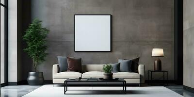 Interior home design. Minimalistic living room decoration. AI generated. photo