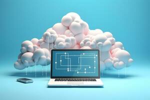 Cloud data storage, cloud computing and data transfer concept. AI generated photo