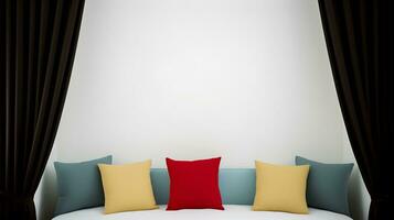 Pillows on the sofa settee in the restroom. AI generated. photo