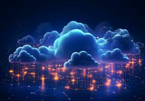 Cloud data storage, cloud computing and data transfer concept. AI generated photo