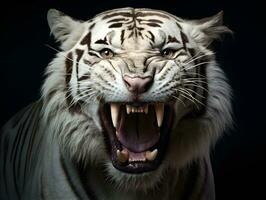 White tiger or bleached tiger isolated on black background. AI generated photo