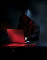 Anonymous hacker. Concept of dark web, cybercrime, cyberattack, etc. AI generated image photo