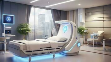 Futuristic healthcare room at modern hospital. AI generated photo