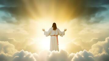 Resurrected Jesus Christ ascending to heaven. AI generated photo