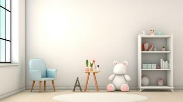 Interior childish home design. Minimalistic living room decoration. AI generated. photo