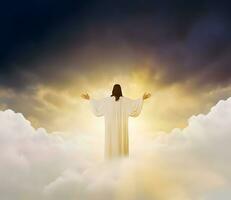 Resurrected Jesus Christ ascending to heaven. AI generated photo