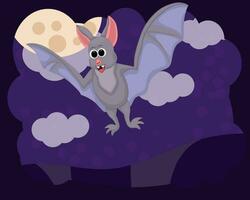 Happy cartoon bat flying in the night vector