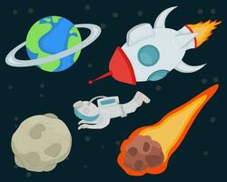 Cartoon space Astounaut set with vector elements.