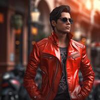 vermilion leather jacket photo